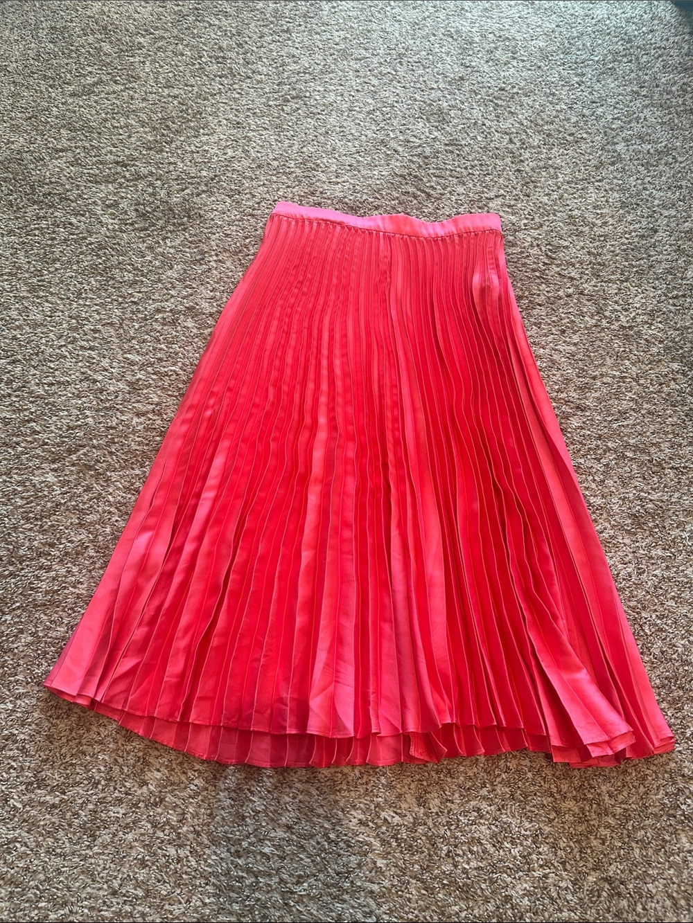 J. Crew Coral Pleated Midi Skirt Size Medium
